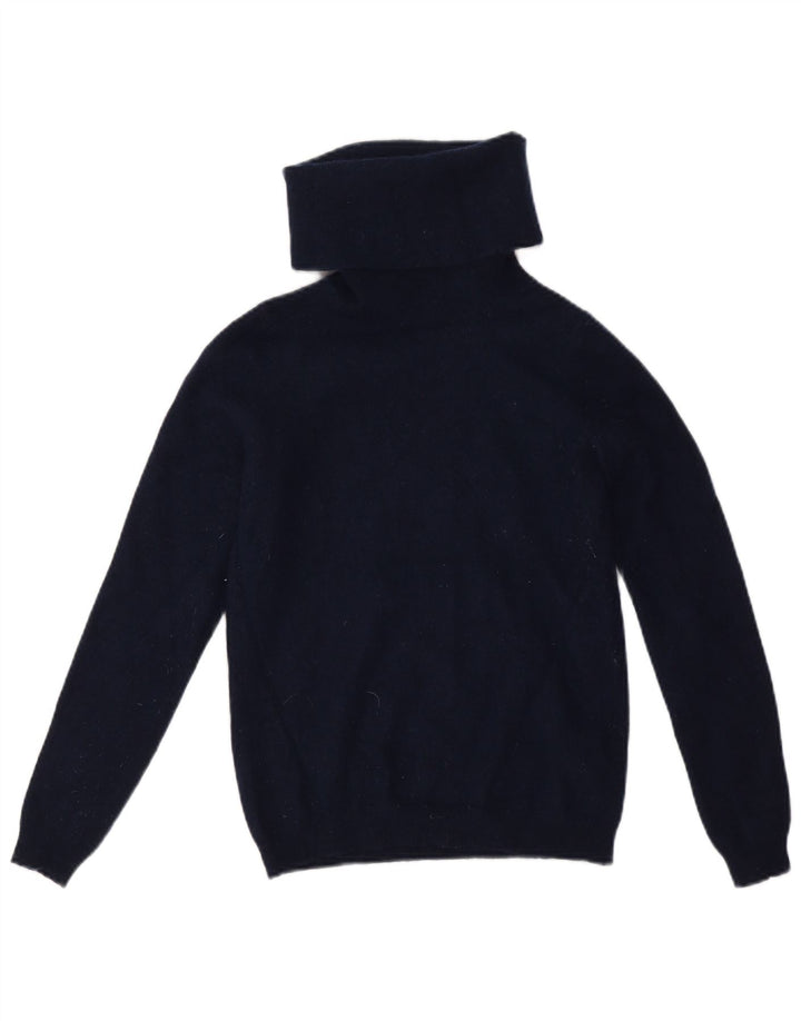Jaeger Suéter corto con cuello vuelto para mujer UK 10 Small Navy Blue Wool