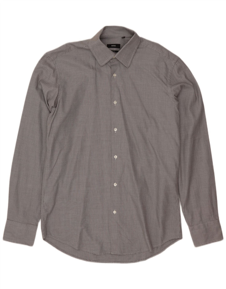 Camisa Hugo Boss Hombre Talla 40 15 3/4 Algodón Manchado Gris Medio