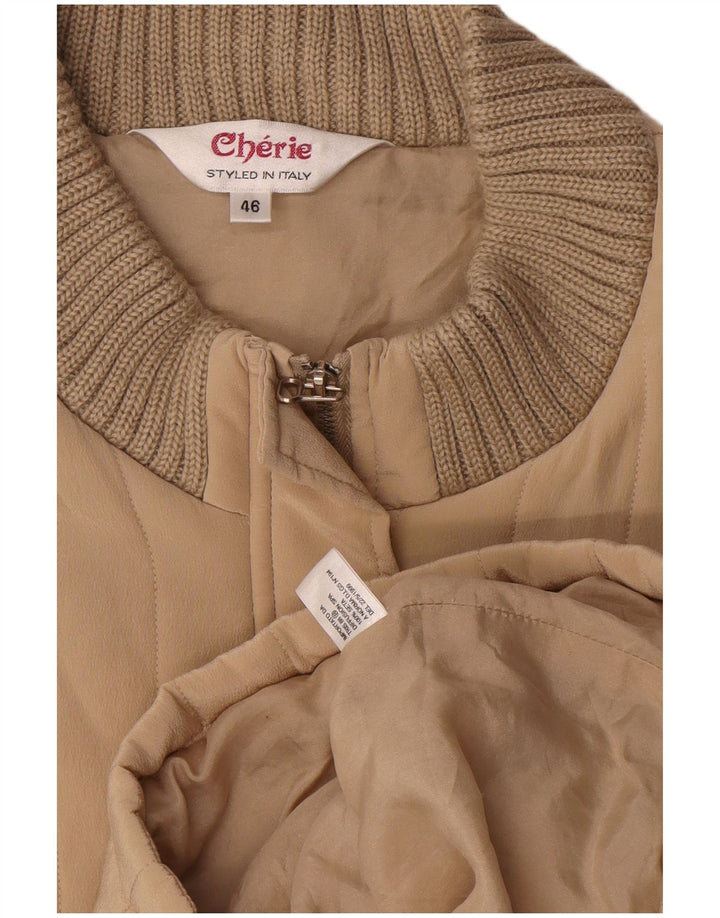 Cherie Chaqueta Bomber para Mujer IT 46 Grande Seda Beige