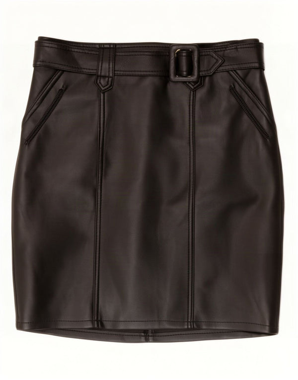 Vintage mujer mini falda de cuero grande W34 negro