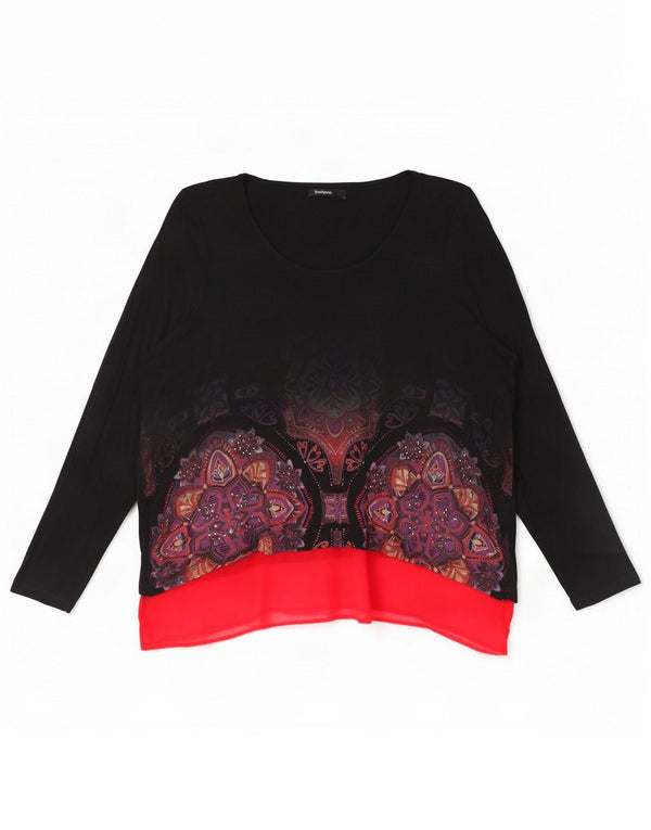 Desigual Top tipo túnica asimétrico de manga larga para mujer UK 40 Grande Negro Floral