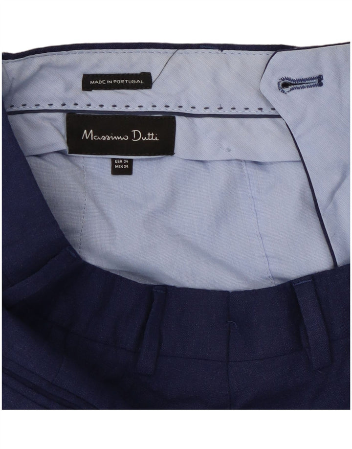 Pantalón Traje Recto Hombre Massimo Dutti W34 L29 Azul Marino