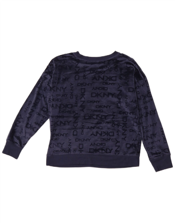 DKNY Jersey de forro polar gráfico para mujer UK 44 Mediano Azul marino Poliéster