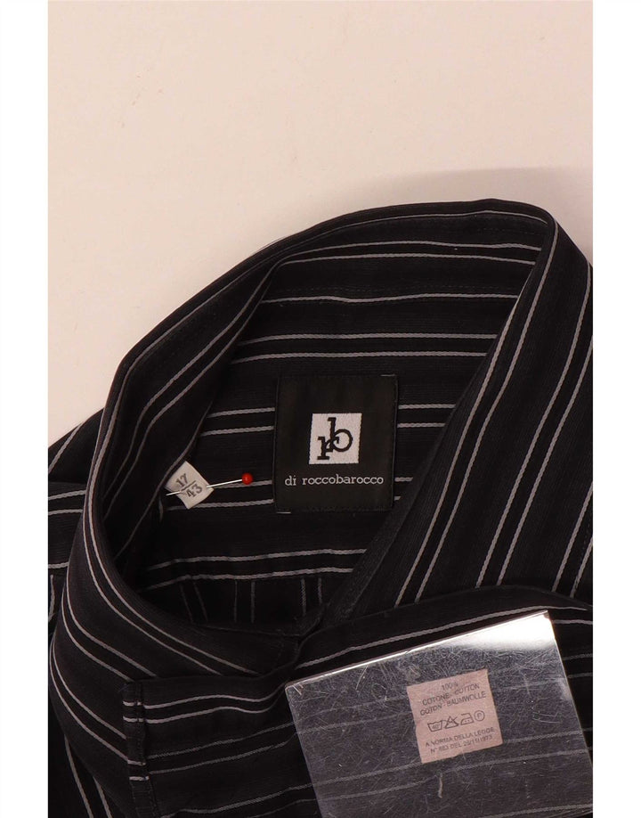 Camisa Roccobarocco Hombre Talla 43 17 XL Algodón Rayas Gris