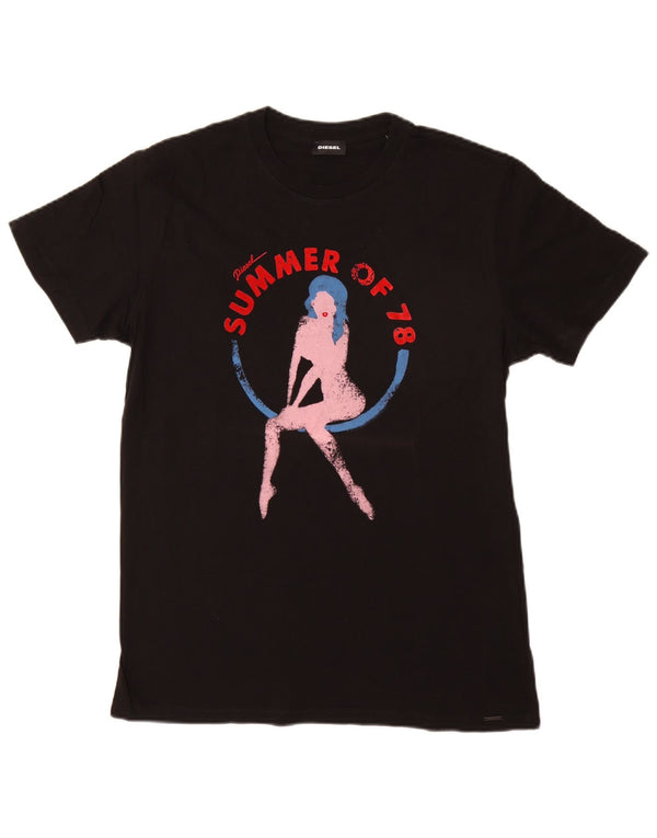 Diesel Hombre Camiseta Gráfica Top Grande Algodón Negro