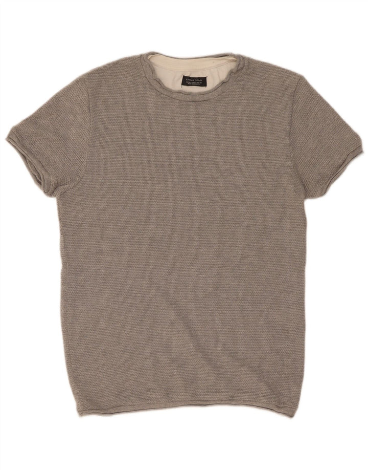 Zara Hombre Camiseta Top Algodón Gris Medio