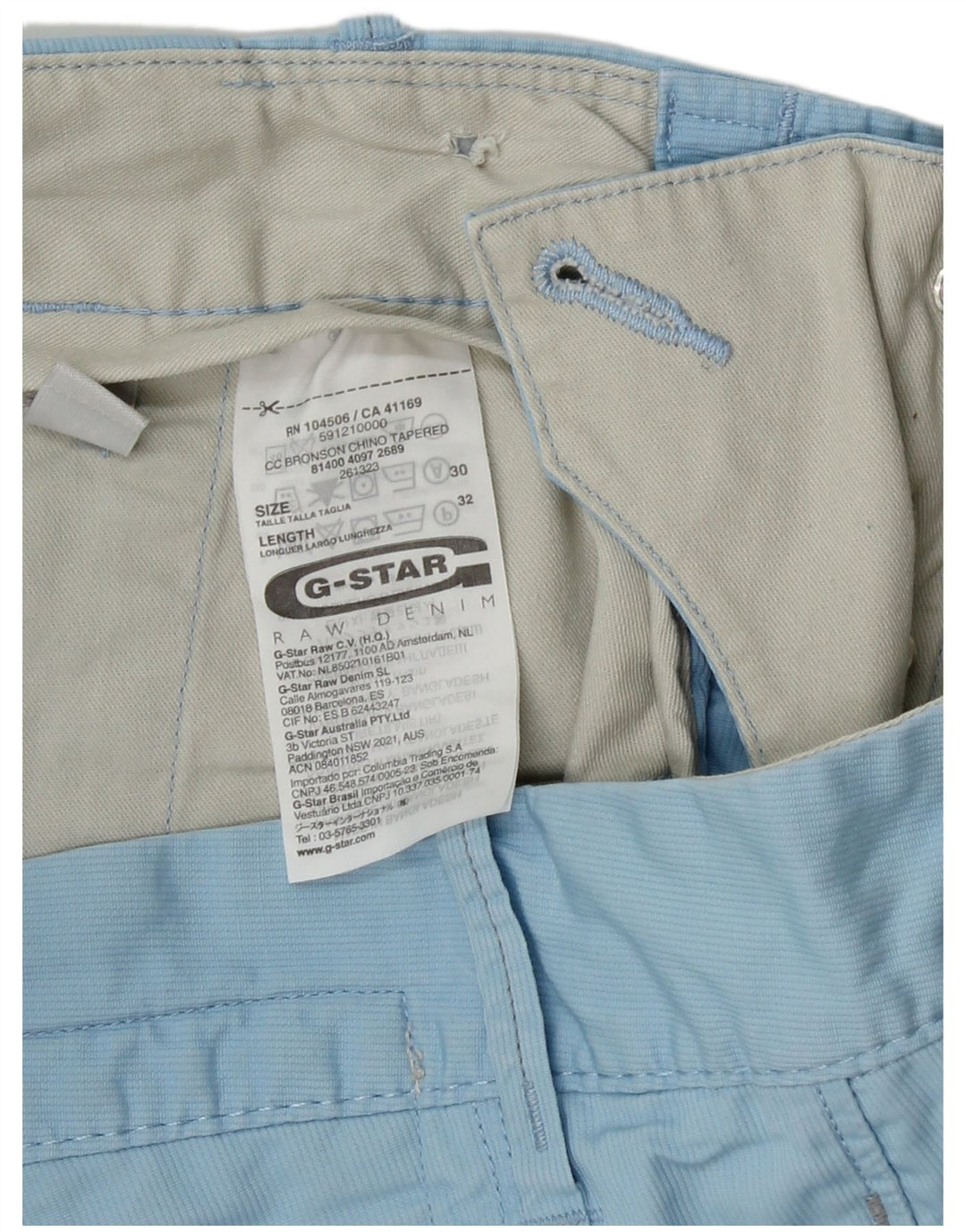 G-STAR Pantalón chino cónico para hombre W30 L32 Algodón azul
