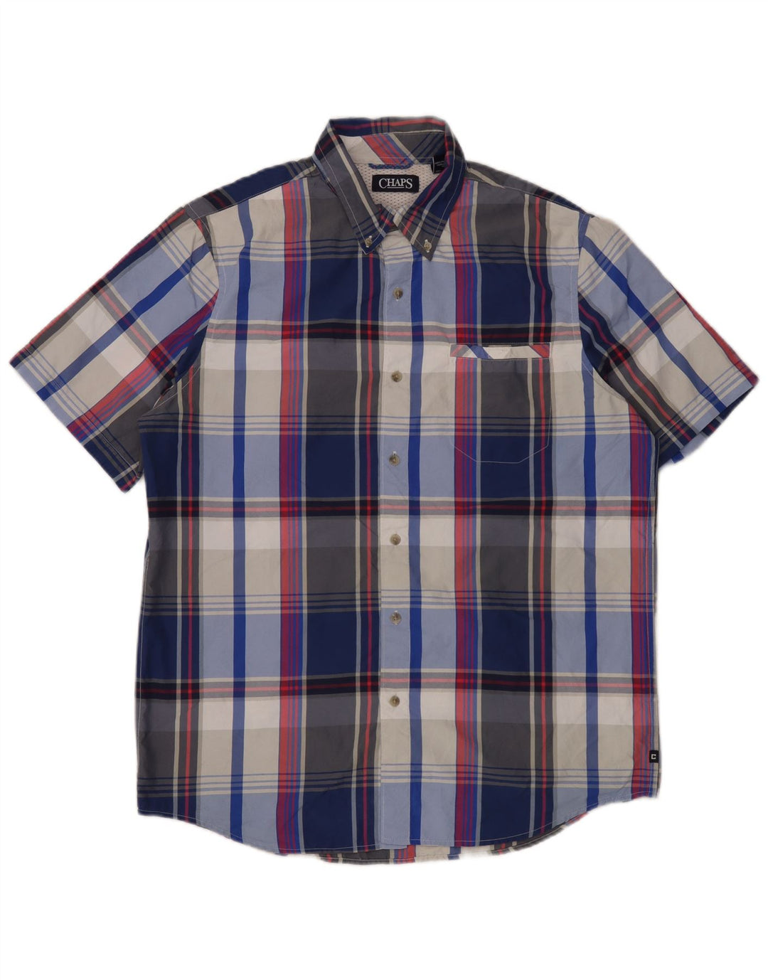 Chaps Camisa de manga corta para hombre Poliéster a cuadros azul grande