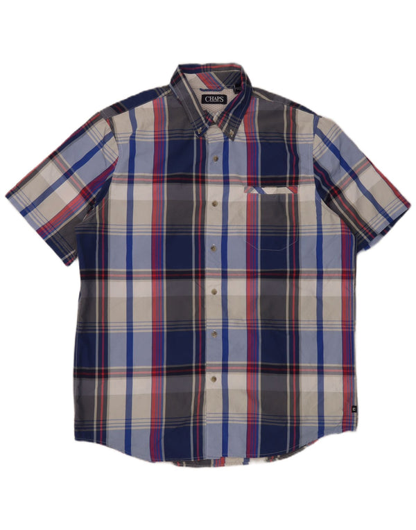 Chaps Camisa de manga corta para hombre Poliéster a cuadros azul grande