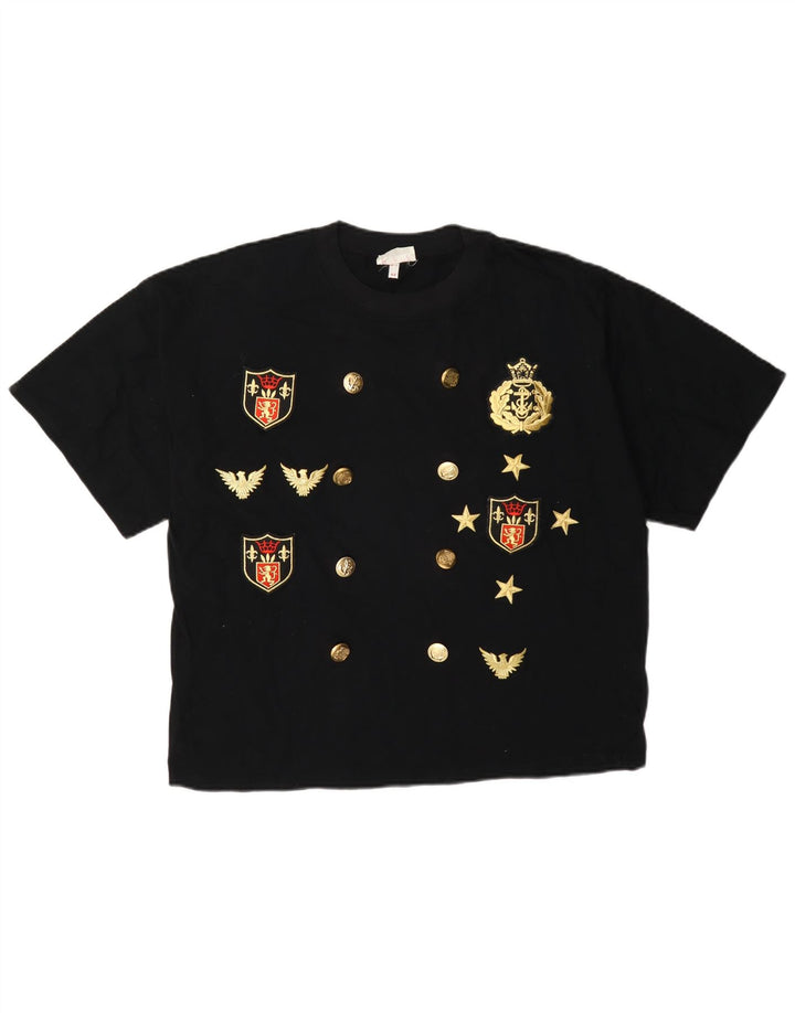 Vintage mujer camiseta gráfica Top IT 44 Algodón negro medio