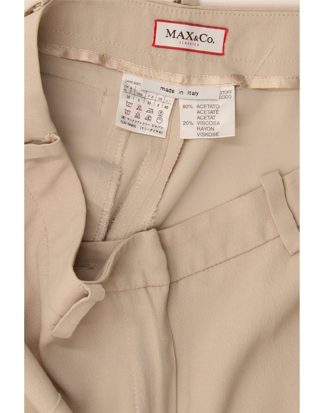 MAX & CO. Pantalones casuales de pierna ancha para mujer UK 8 Small W26 L28 Acetato beige