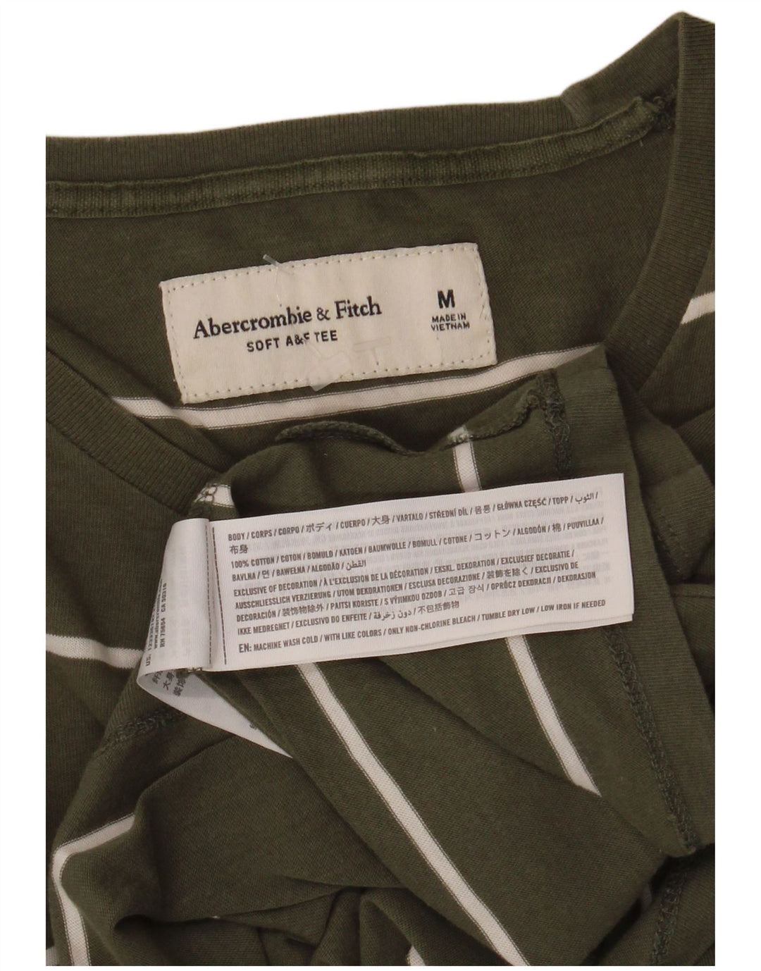 Abercrombie & Fitch - Camiseta para hombre, color caqui, algodón a rayas