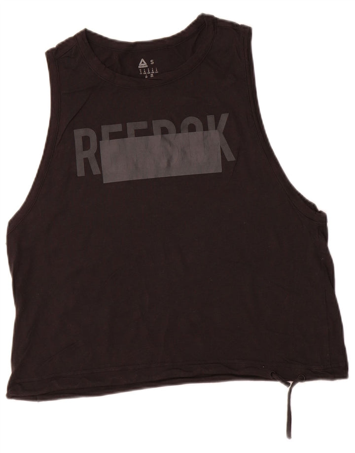 Reebok Camiseta sin mangas gráfica para mujer UK 8/10 Small Black
