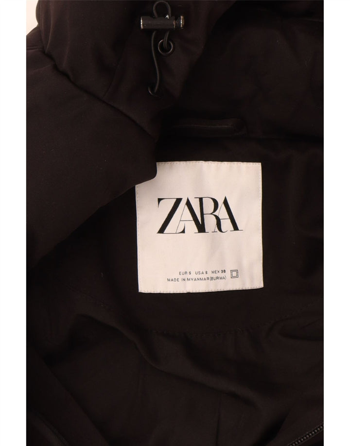 Zara Mens Chaqueta Acolchada Con Capucha UK 36 Small Poliéster Negro