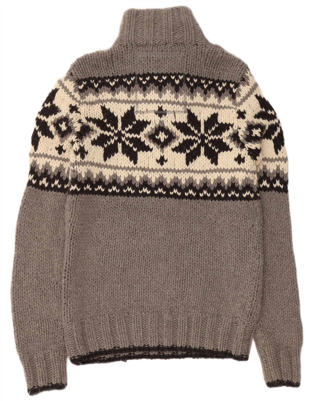 SUPERDRY Suéter tipo jersey con cuello y botones para hombre, lana Fair Isle gris grande