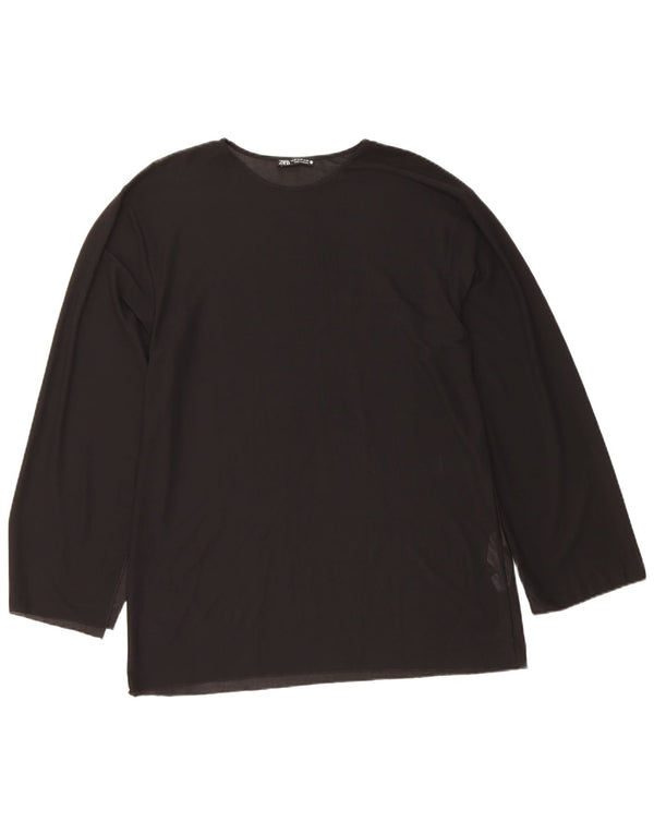 Zara Mujer Top Manga Larga ES 44 Medio Negro Poliéster