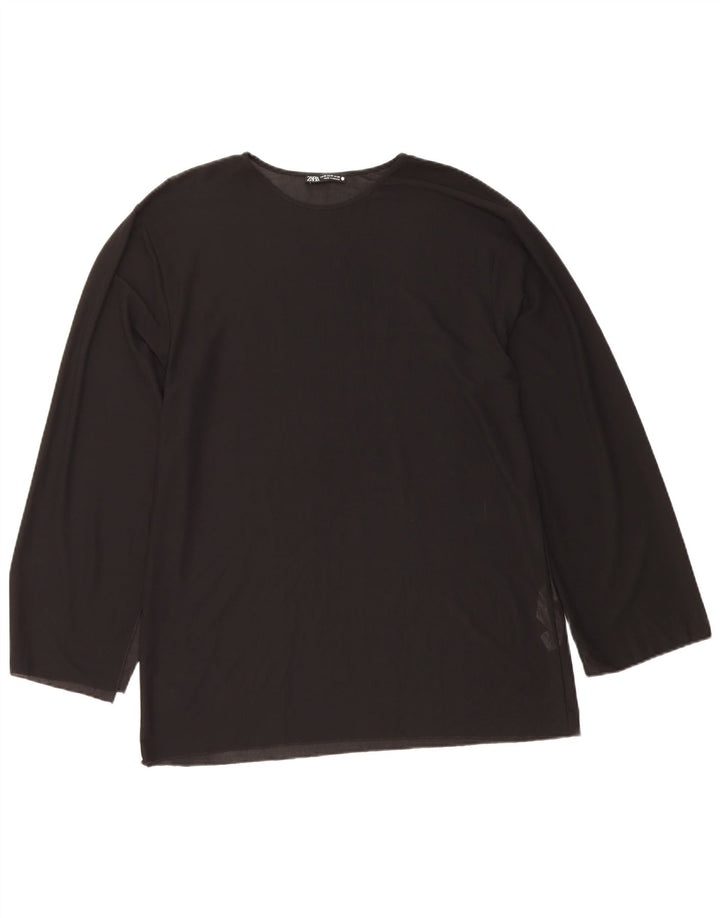 Zara Mujer Top Manga Larga ES 44 Medio Negro Poliéster