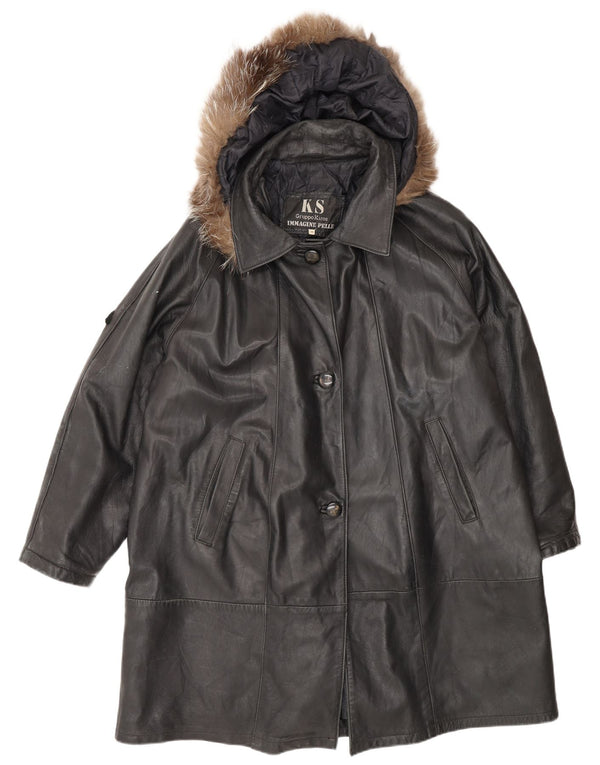 Kiros Abrigo de piel extragrande con capucha para mujer IT 48 XL Negro