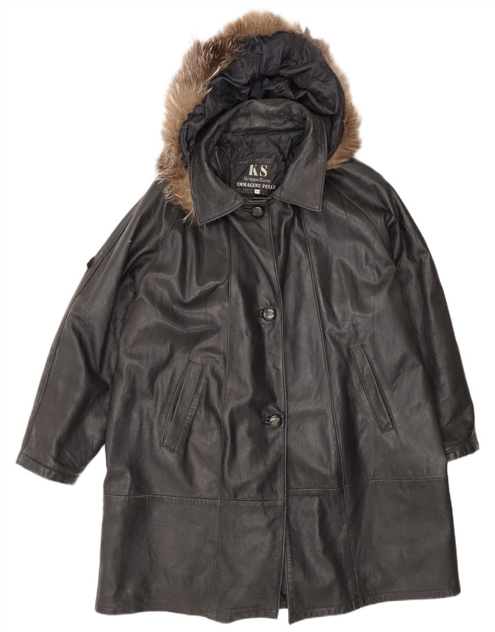Kiros Abrigo de piel extragrande con capucha para mujer IT 48 XL Negro
