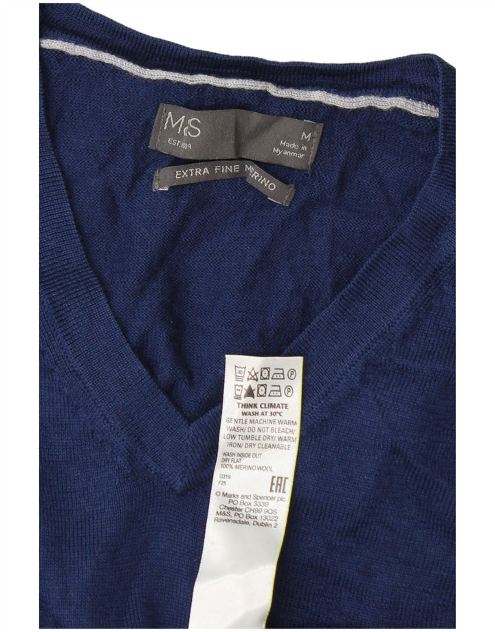 Marks & Spencer Jersey con cuello en V para hombre de lana azul marino medio