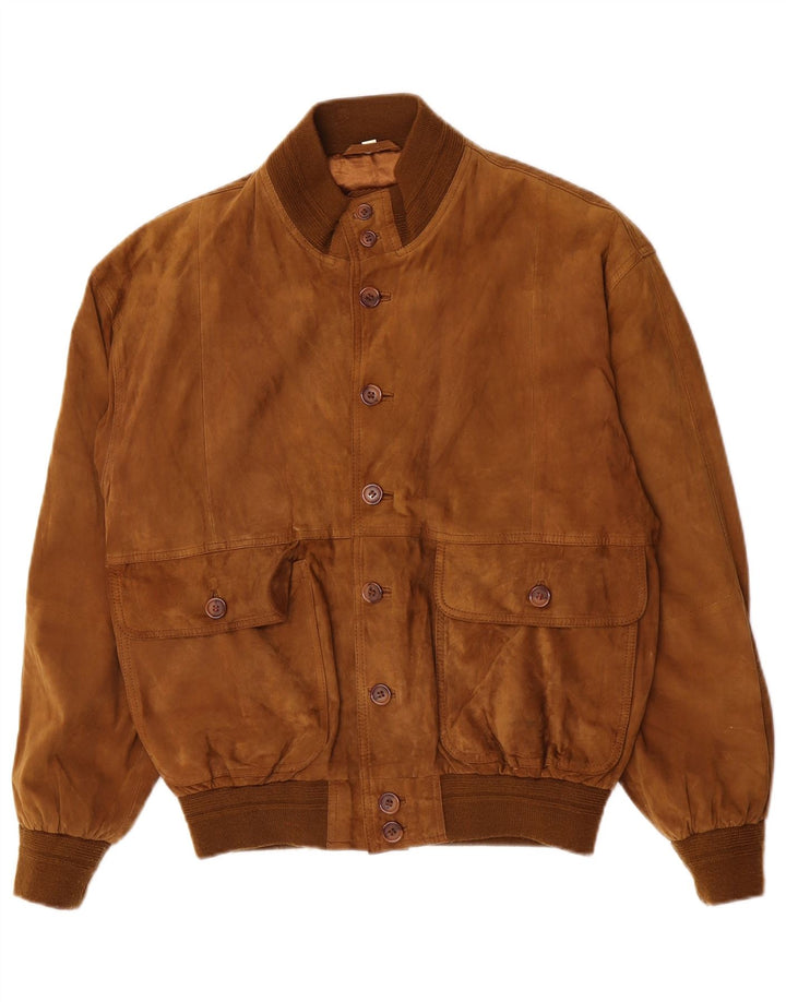 Vintage hombres ante bomber chaqueta IT 48 cuero marrón medio