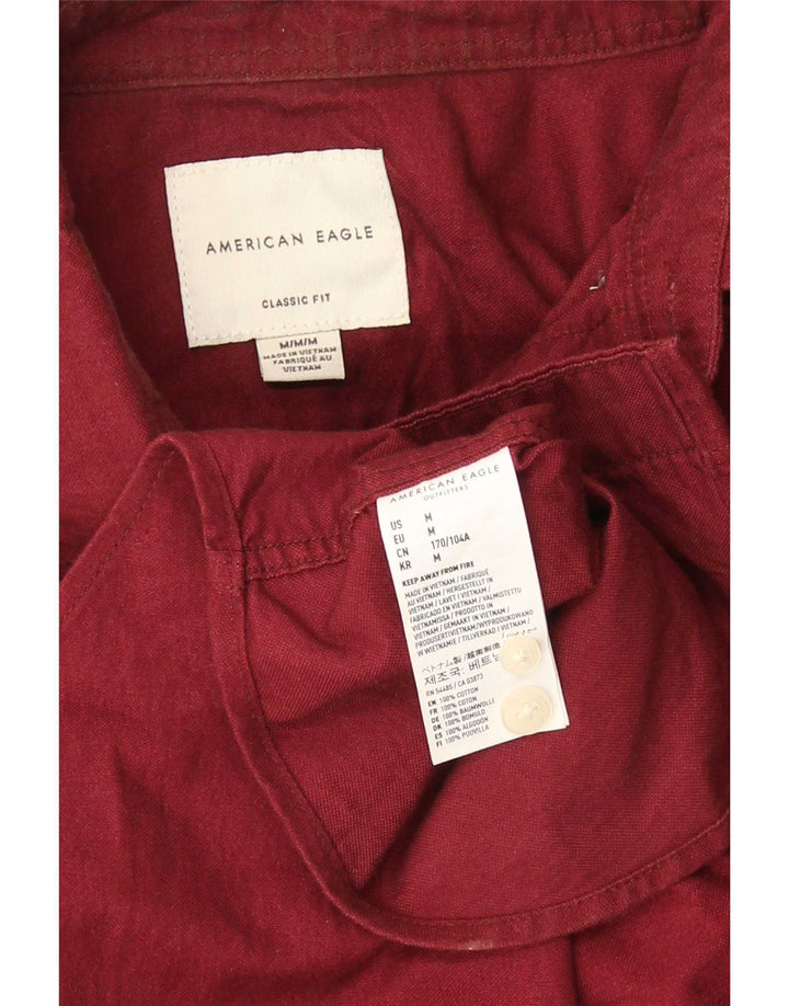 American Eagle Camisa de corte clásico para hombre de algodón burdeos medio