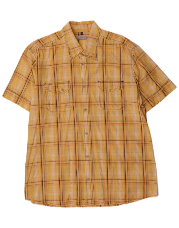 Angelo Litrico Camisa de manga corta para hombre Talla 43/44 XL Algodón a cuadros amarillo