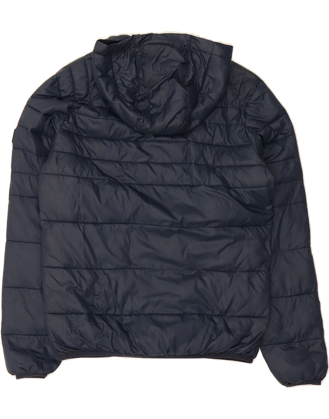JACK & JONES Mens Hooded Padded Jacket UK 38 Medium Navy Blue Colourblock Vintage Jack & Jones and Second-Hand Jack & Jones from Messina Hembry 