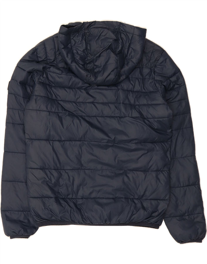 JACK & JONES Mens Hooded Padded Jacket UK 38 Medium Navy Blue Colourblock Vintage Jack & Jones and Second-Hand Jack & Jones from Messina Hembry 