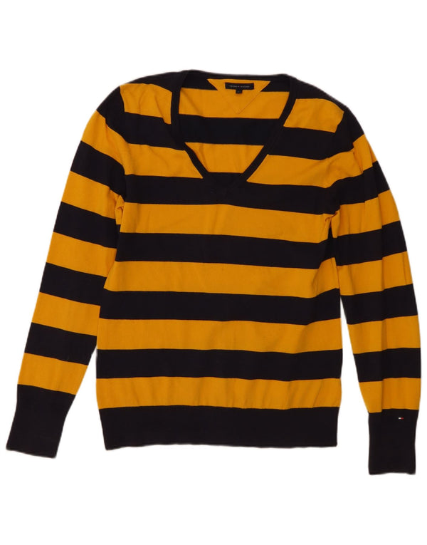 Tommy Hilfiger Suéter con Cuello en V para Mujer UK 40 Grande Rayas Amarillas