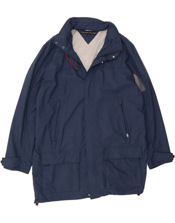 TOMMY HILFIGER Mens Overcoat UK 40 Large Navy Blue Polyester