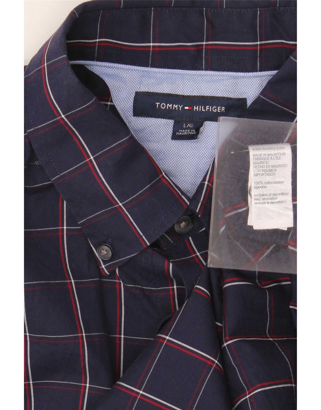 Camisa Tommy Hilfiger Hombre Grande Azul Marino Cuadros Algodón