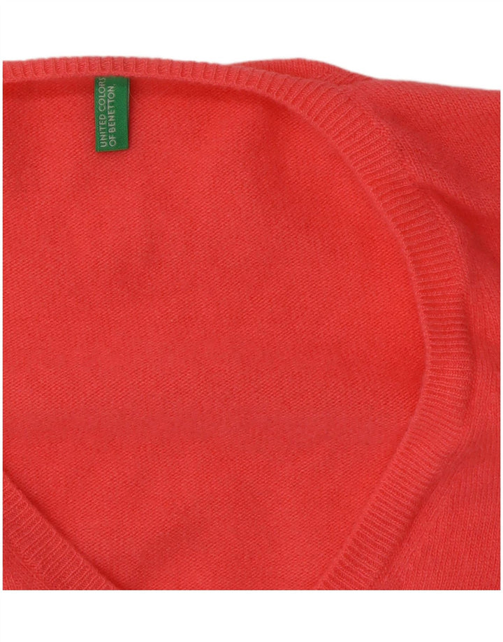 Benetton Jersey Con Cuello En V Para Mujer UK 42 Rosa Mediano