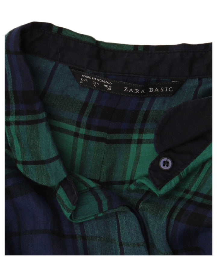 Zara Mujer Camisa De Franela UK 46 Large Green Check