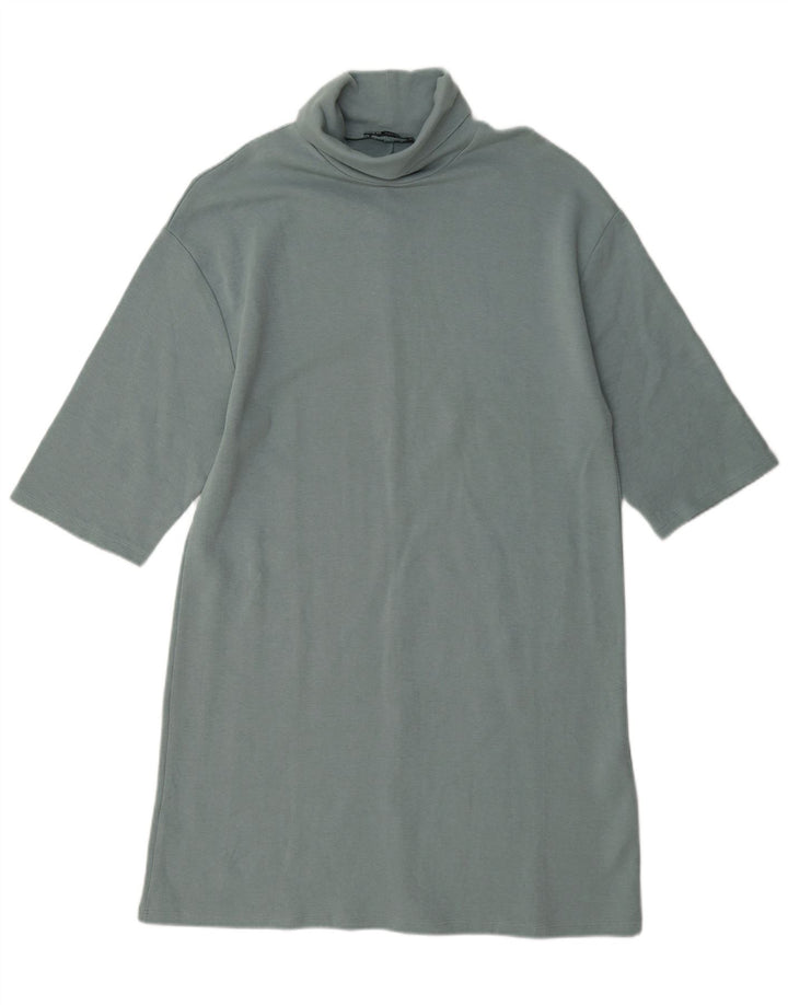 Zara Vestido recto de manga 1/2 para mujer UK 44 Algodón azul medio