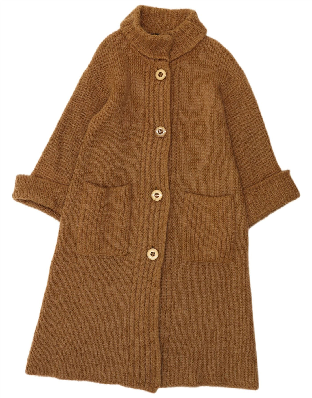 Vintage mujer longline cardigan suéter IT 42 marrón medio