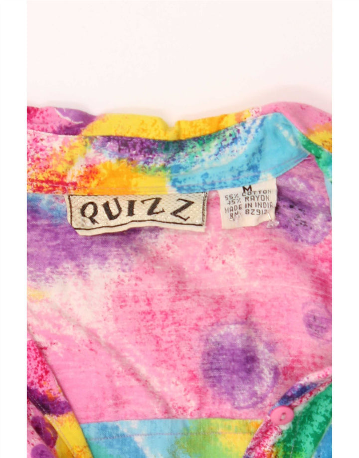 Vintage mujer patrón abstracto camisa blusa Reino Unido 14 medio multicolor