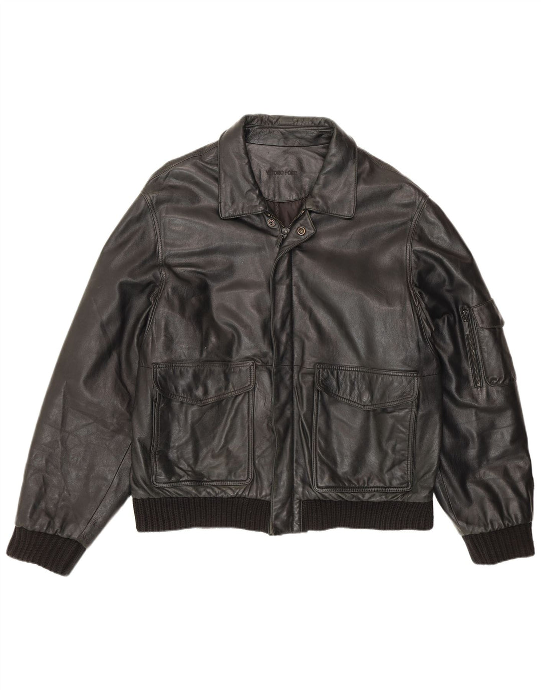 Vittorio Forti Chaqueta Bomber de Cuero para Hombre IT 50 Grande Negro