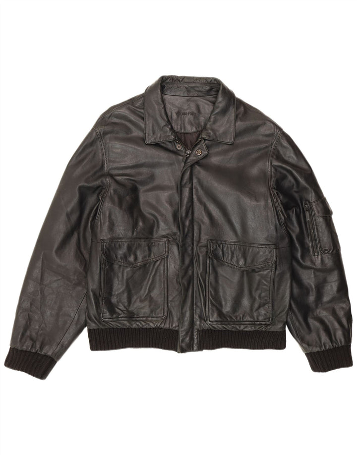 Vittorio Forti Chaqueta Bomber de Cuero para Hombre IT 50 Grande Negro
