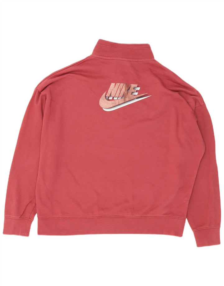 NIKE Sudadera extragrande con estampado gráfico y cuello con cremallera para mujer, talla 40, color rojo