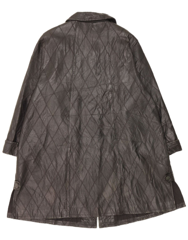 Vintage mujer cuero abrigo Reino Unido 20 2XL negro Argyle/Diamond cuero