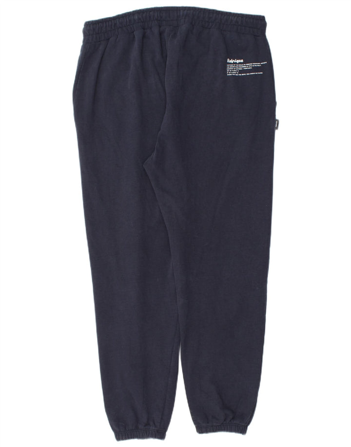 REFRIGUE Mens Graphic Tracksuit Trousers Joggers Large  Navy Blue Cotton