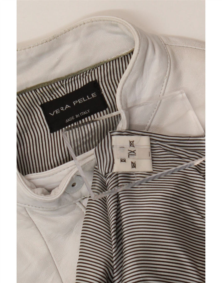 Vintage mujer crop chaqueta de cuero Reino Unido 18 XL de cuero blanco