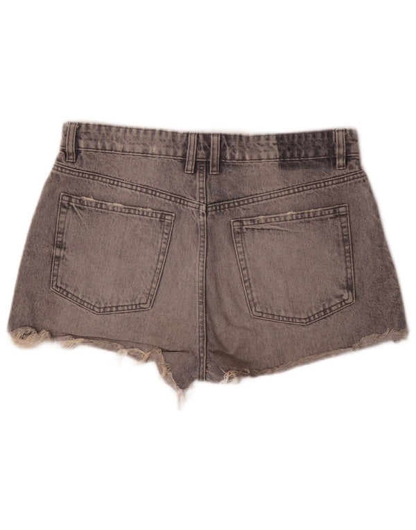 Zara Pantalones cortos de mezclilla desgastados para mujer EU 42 Large W32 Algodón gris
