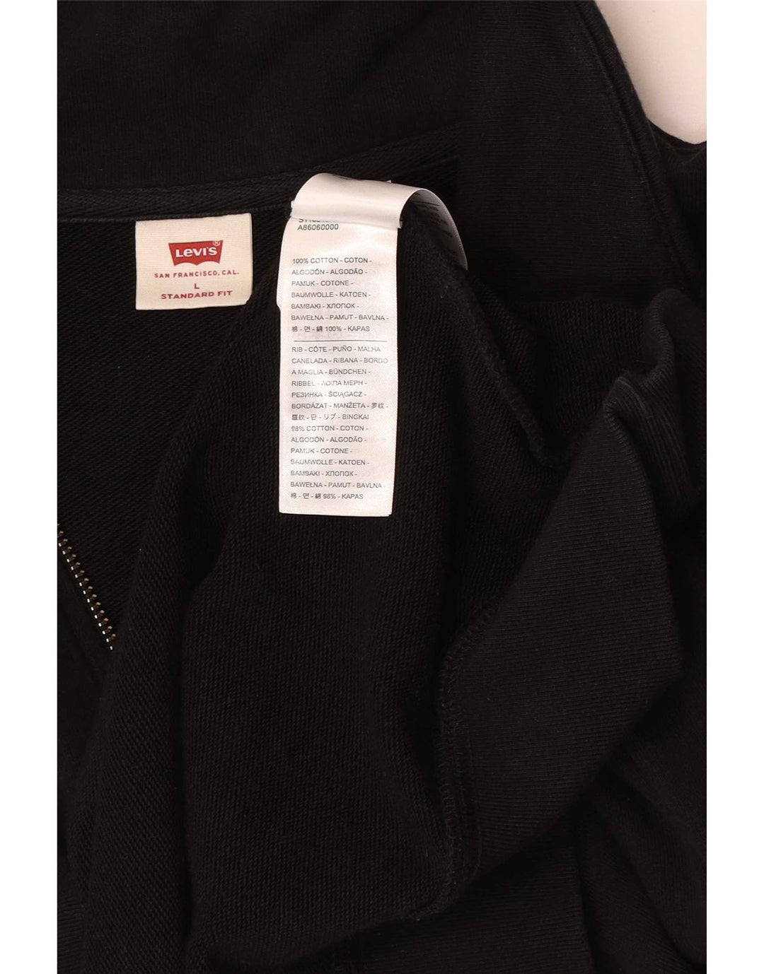 Levi's Sudadera con cuello con cremallera estándar para hombre, jersey de algodón negro grande