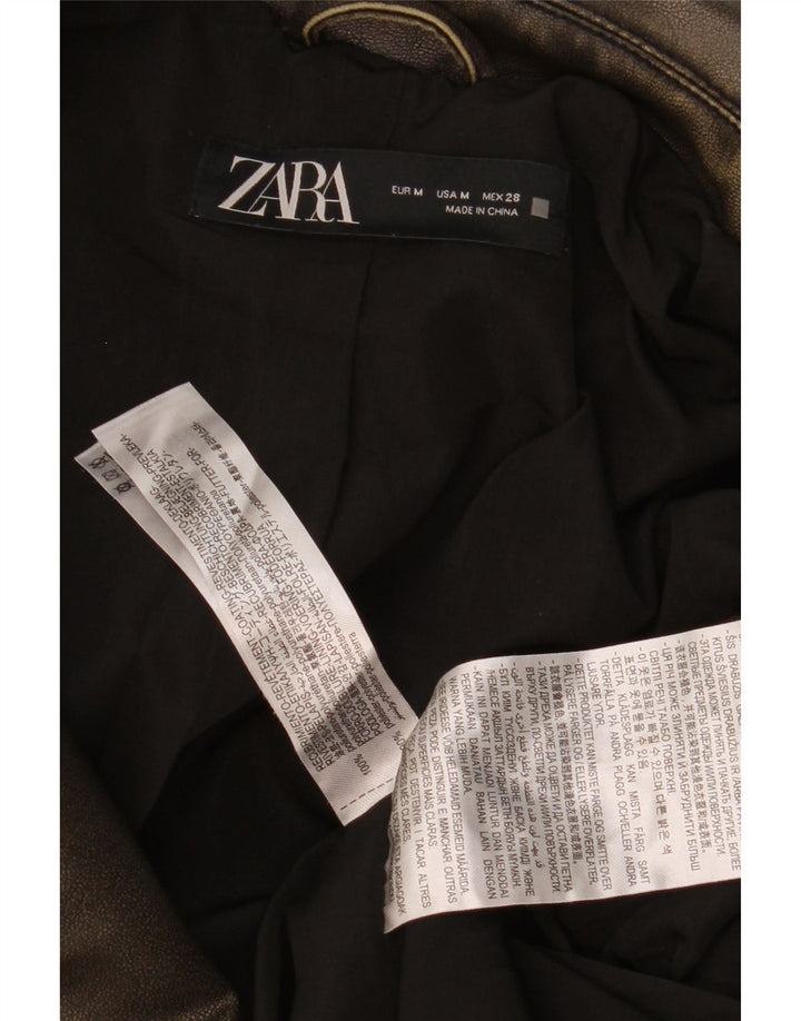 Zara Mujer Chaqueta Motera De Piel Sintética UK 44 Polietileno Marrón Medio