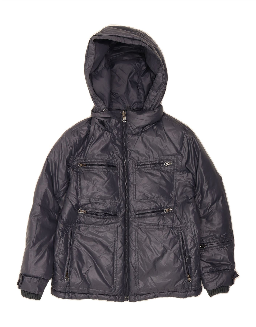 ADD Girls Hooded Reversible Padded Jacket 11-12 Years 2XS Grey Polyester Vintage ADD and Second-Hand ADD from Messina Hembry 