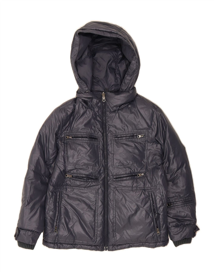ADD Girls Hooded Reversible Padded Jacket 11-12 Years 2XS Grey Polyester Vintage ADD and Second-Hand ADD from Messina Hembry 