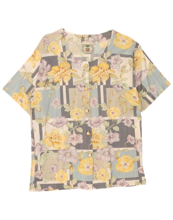 Vintage mujer manga corta camisa blusa IT 46 grande multicolor floral
