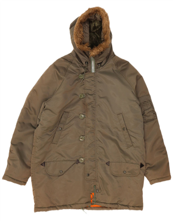 Chaqueta Parka vintage con capucha para hombre IT 52 XL Poliamida caqui